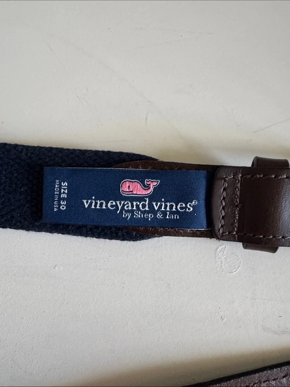 Vineyard Vines Pink Whale Embroidered Belt with Brown Trim